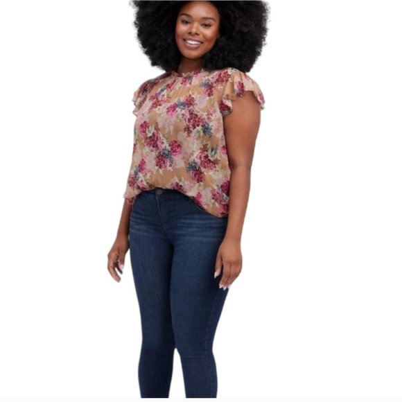 Torrid Crinkle Chiffon Flutter Sleeve Flowy Floral Summer Blouse Plus Size - Picture 2 of 11
